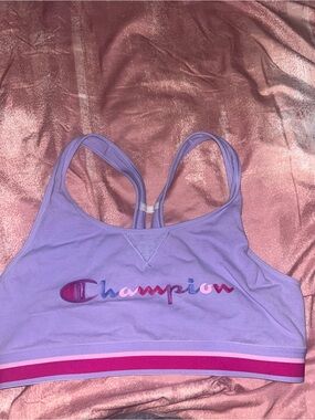 Champion Lavender Sports Bra with Multicolor Logo and Striped Band